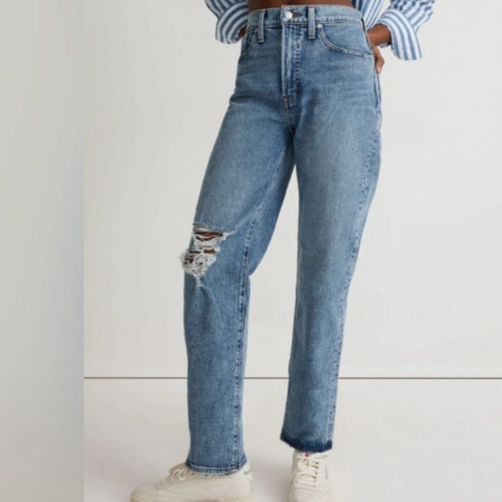 Madewell The Perfect Vintage Ripped Knee Jeans in Blenheim Wash size 25 Blue